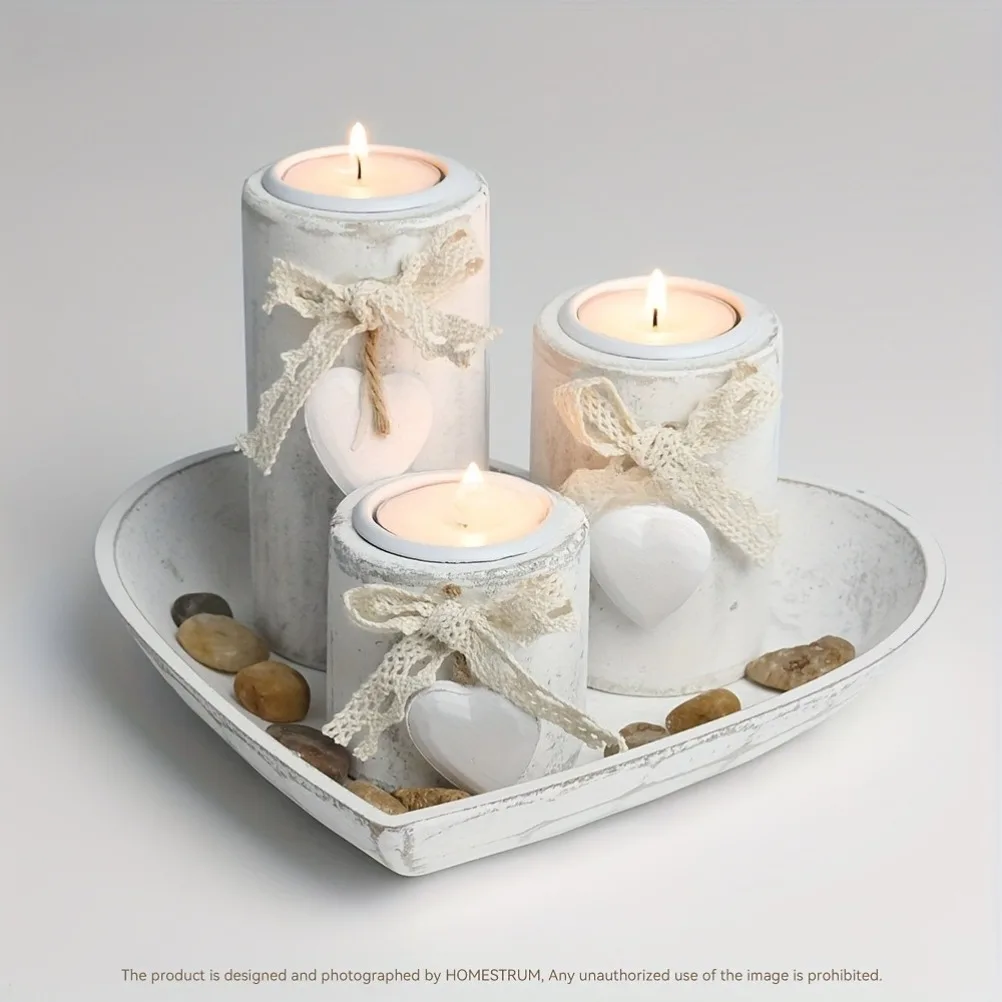 Candle Holder Set - Juego de Portavelas de Madera, Juego